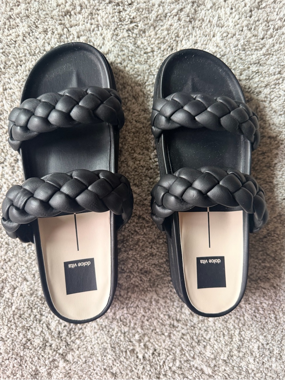Dolce Vita Black Braided Double-Strap Slide Sandals